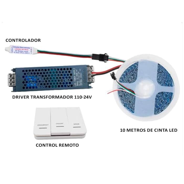 TIRAS LED DIRECCIONALES SECUENCIALES CASCADA 10 MTS CON PANEL CONTROLADOR